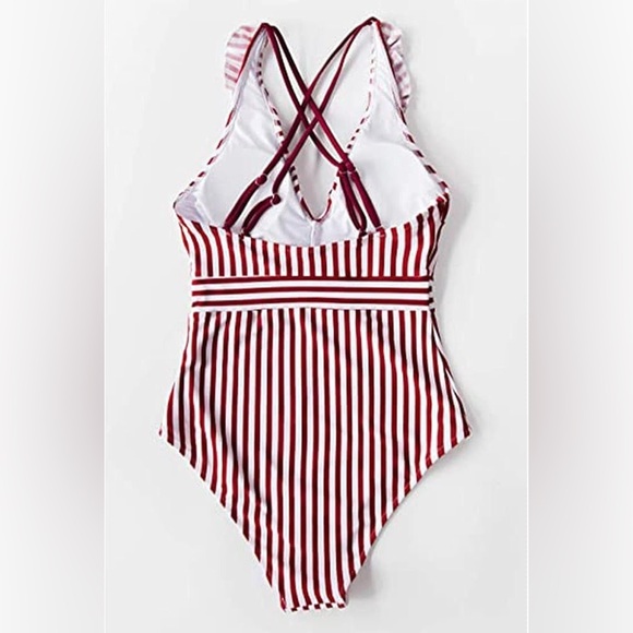 Women One Piece Swimsuit Tummy Control Bathing Suit Ruffled V Neck Swimwear NWT - Picture 2 of 2